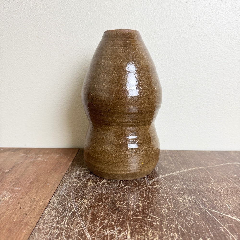 Vintage Japanese pottery Flower Vase stoneware MCM Retro Signed